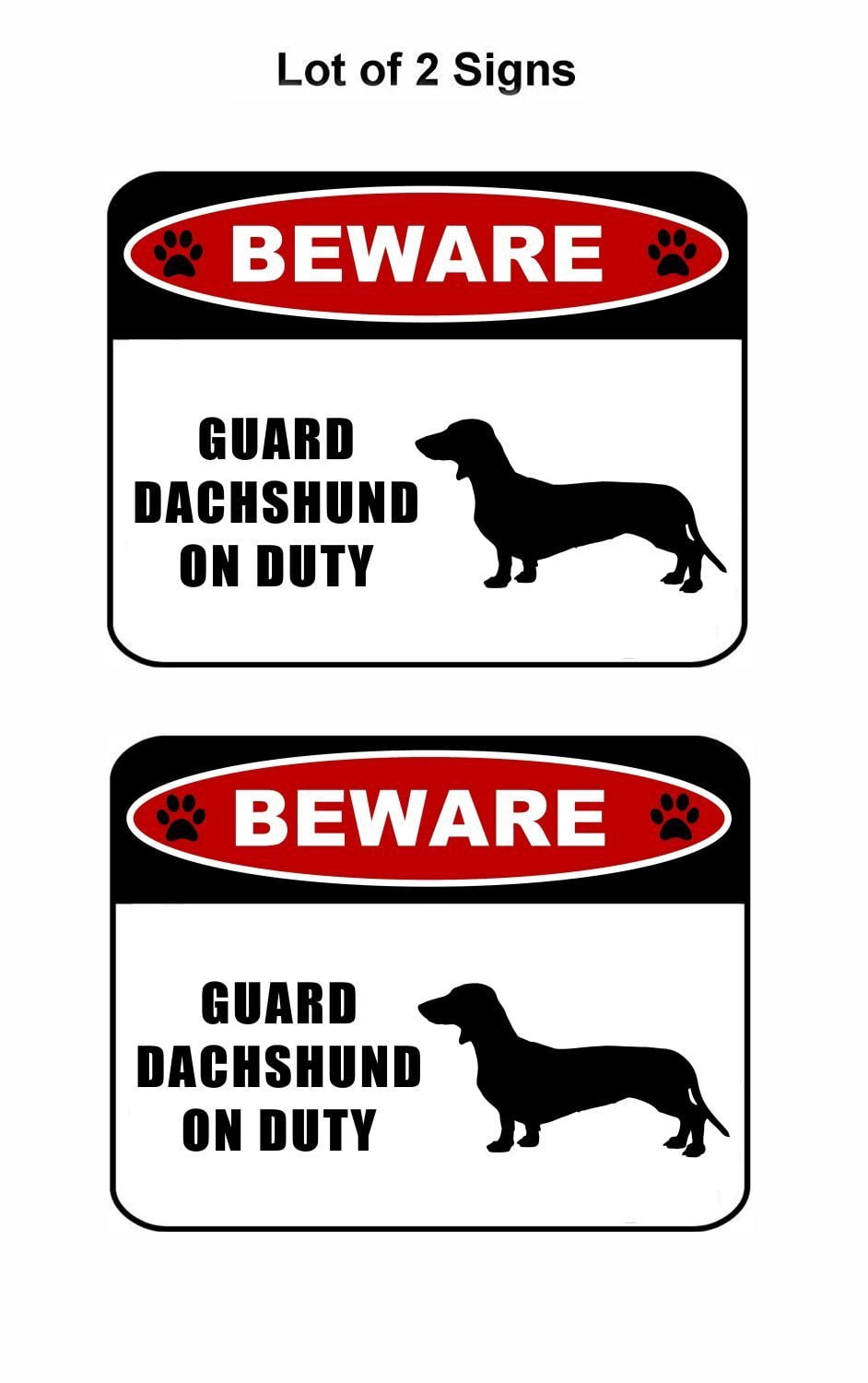 Beware Guard Dachshund (silhouette) on Duty 11.5 inch x 9 inch Laminated Dog Sign - 2 Pack