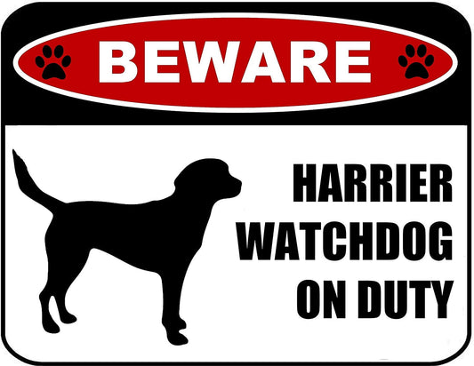 Beware Harrier Watchdog On Duty (Silhouette) 11.5 inch x 9 inch Laminated Dog Sign