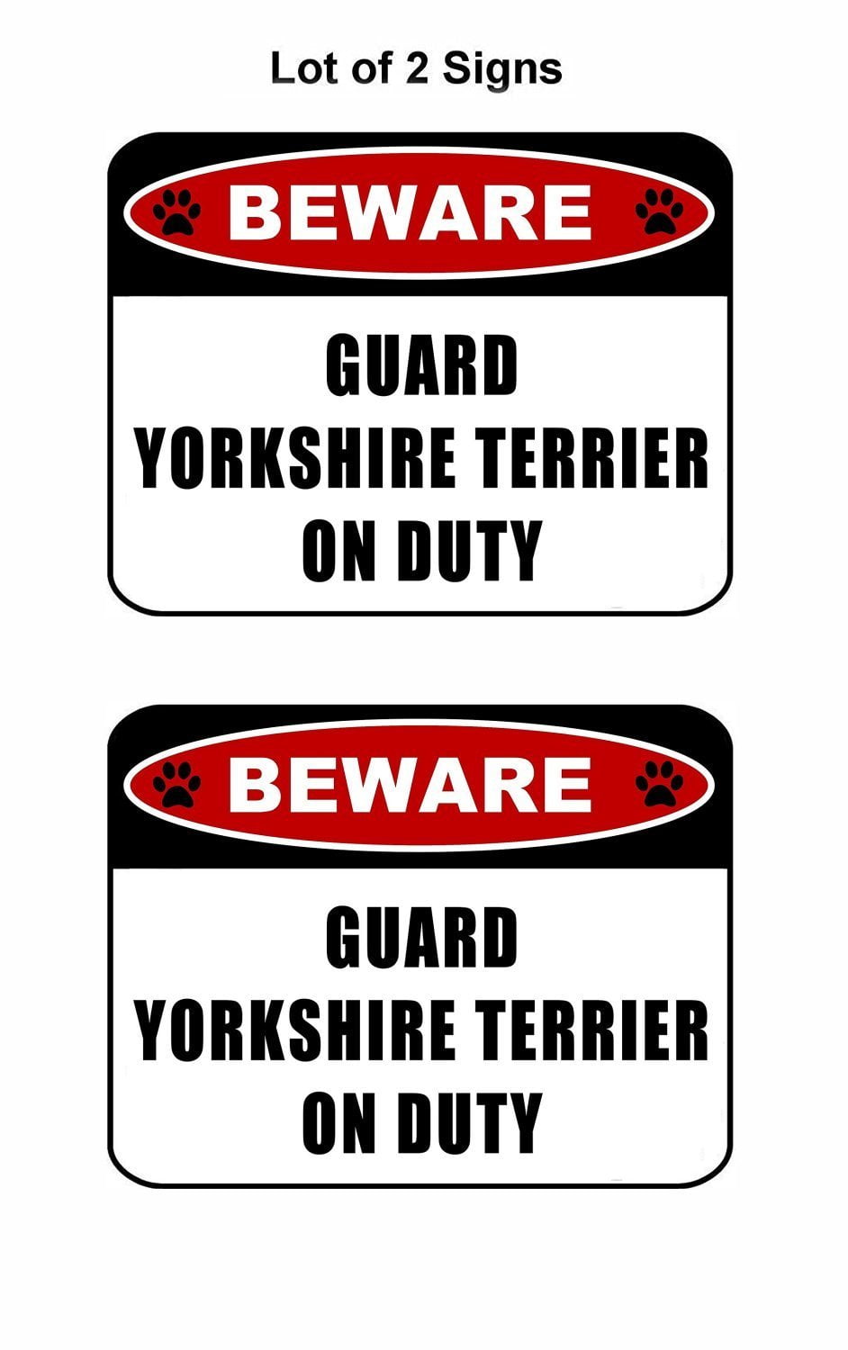 Beware Guard Yorkshire Terrier (v2) on Duty 11.5 inch x 9 inch Laminated Dog Sign - 2 Pack