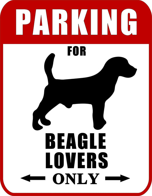 Parking for Beagle Lovers Only (Red Ver.) 9 W x 11.5 H Laminated Dog Sign