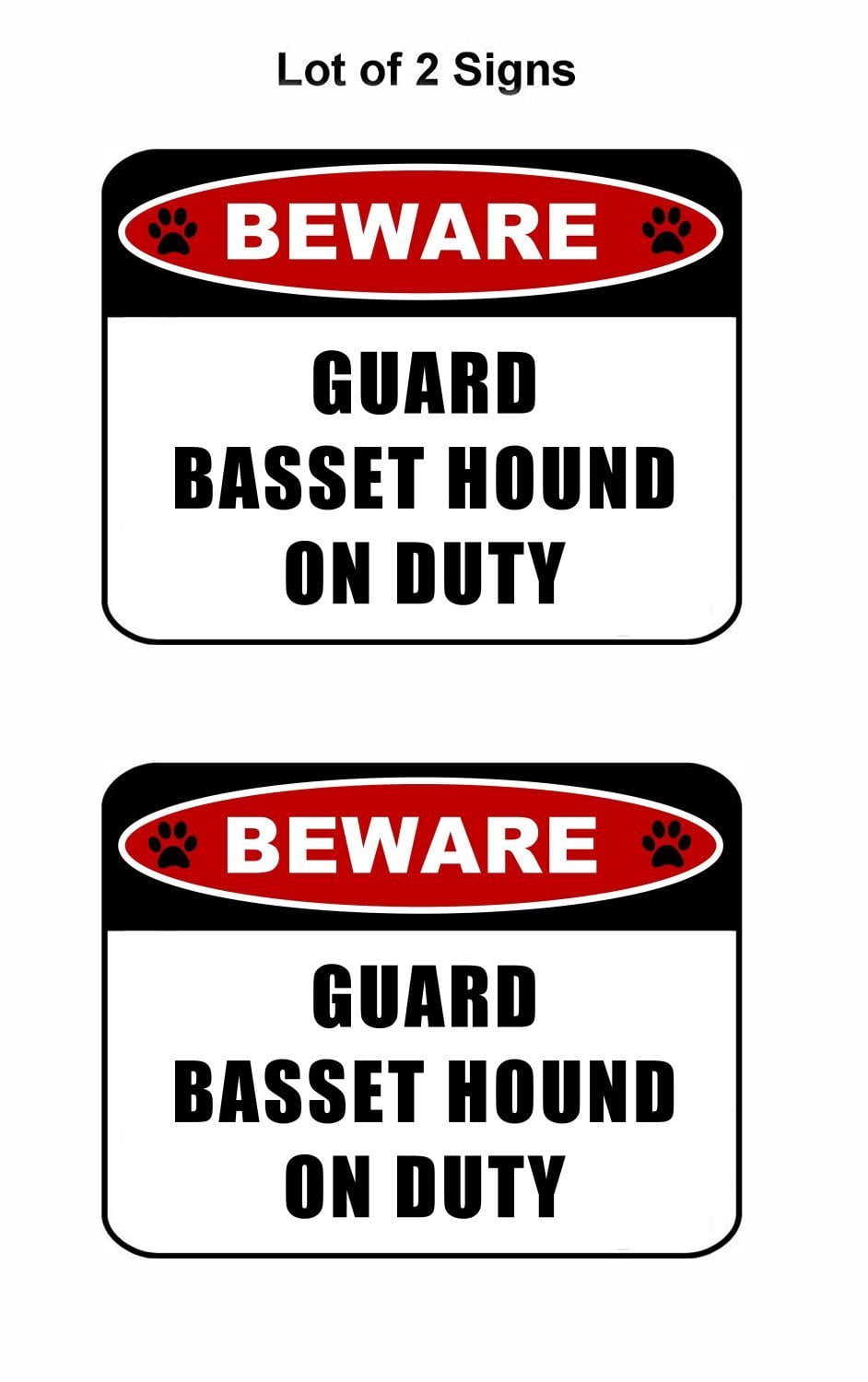Beware Guard Basset Hound (v2) on Duty 11.5 inch x 9 inch Laminated Dog Sign - 2 Pack