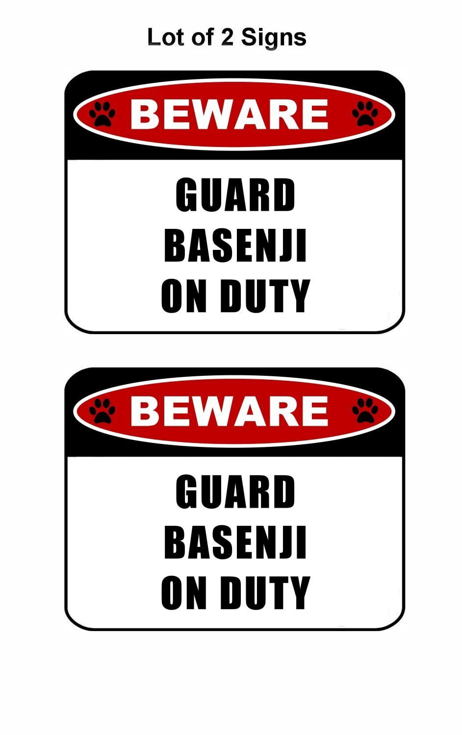 Beware Guard Basenji (v2) on Duty 11.5 inch x 9 inch Laminated Dog Sign - 2 Pack