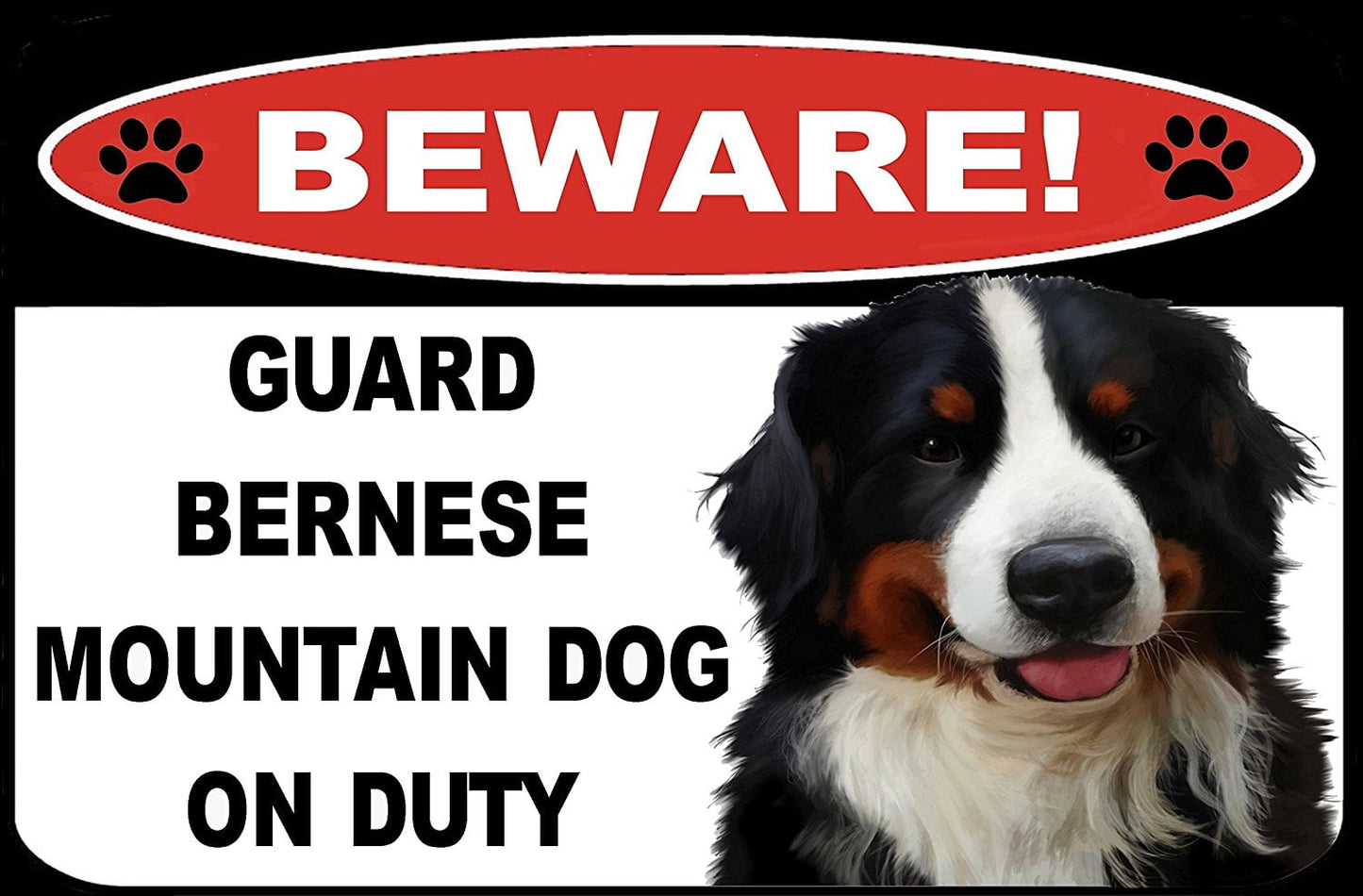 Beware Guard Bernese Mountain Dog on Duty (v1) 9 inch x 11.5 inch Laminated Dog Sign