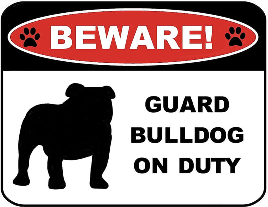 Beware Guard Bulldog (silhouette) (ver L) on Duty 11.5 inch x 9 inch Laminated Dog Sign