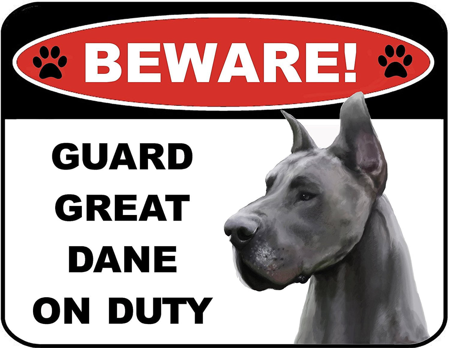 Beware Guard Great Dane on Duty (v1) 9 inch x 11.5 inch Laminated Dog Sign