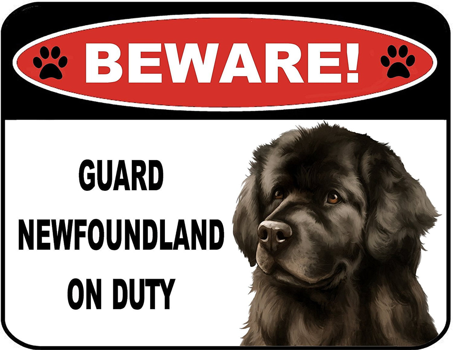 Beware Guard Newfoundland on Duty (v1) 9 inch x 11.5 inch Laminated Dog Sign