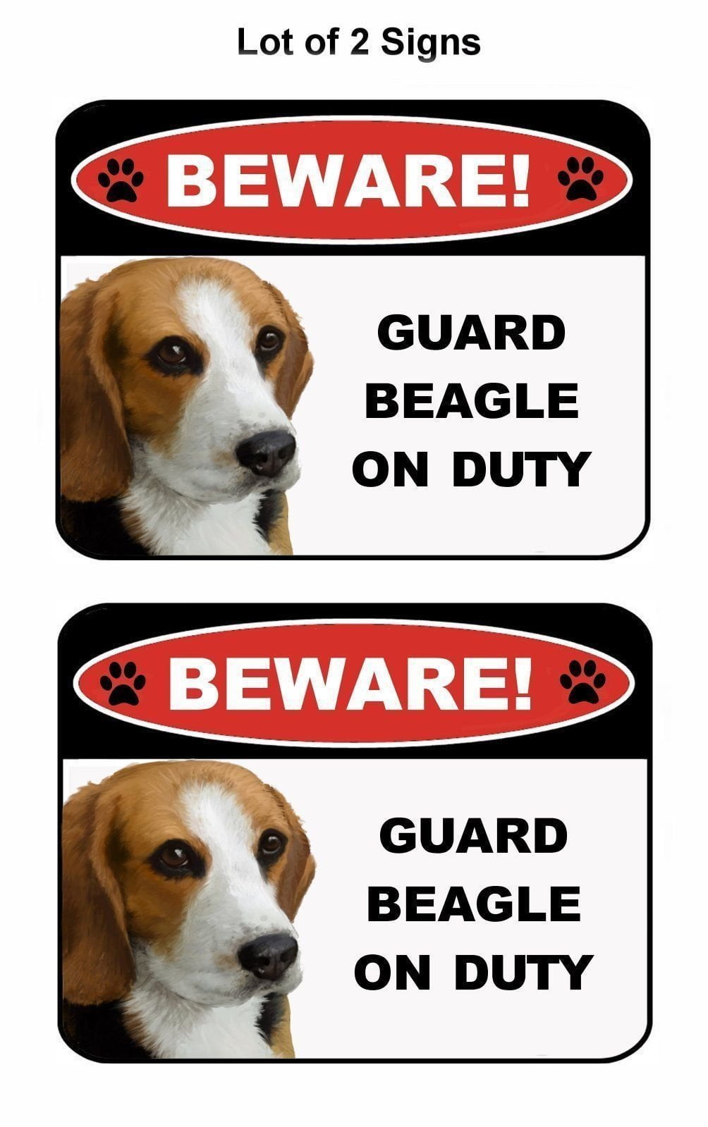 2-Count Beware Guard Beagle on Duty (v1) 11.5" x 9" Laminated Dog Sign