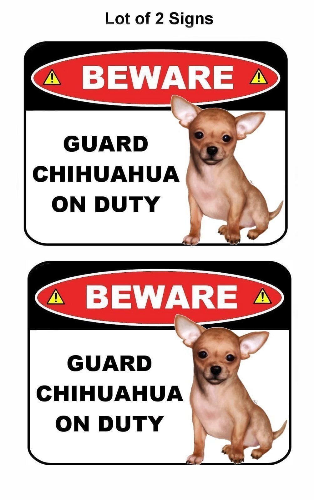 2-Count Beware Guard Chihuahua on Duty (v1) 9 inch x 11.5 inch Laminated Dog Sign