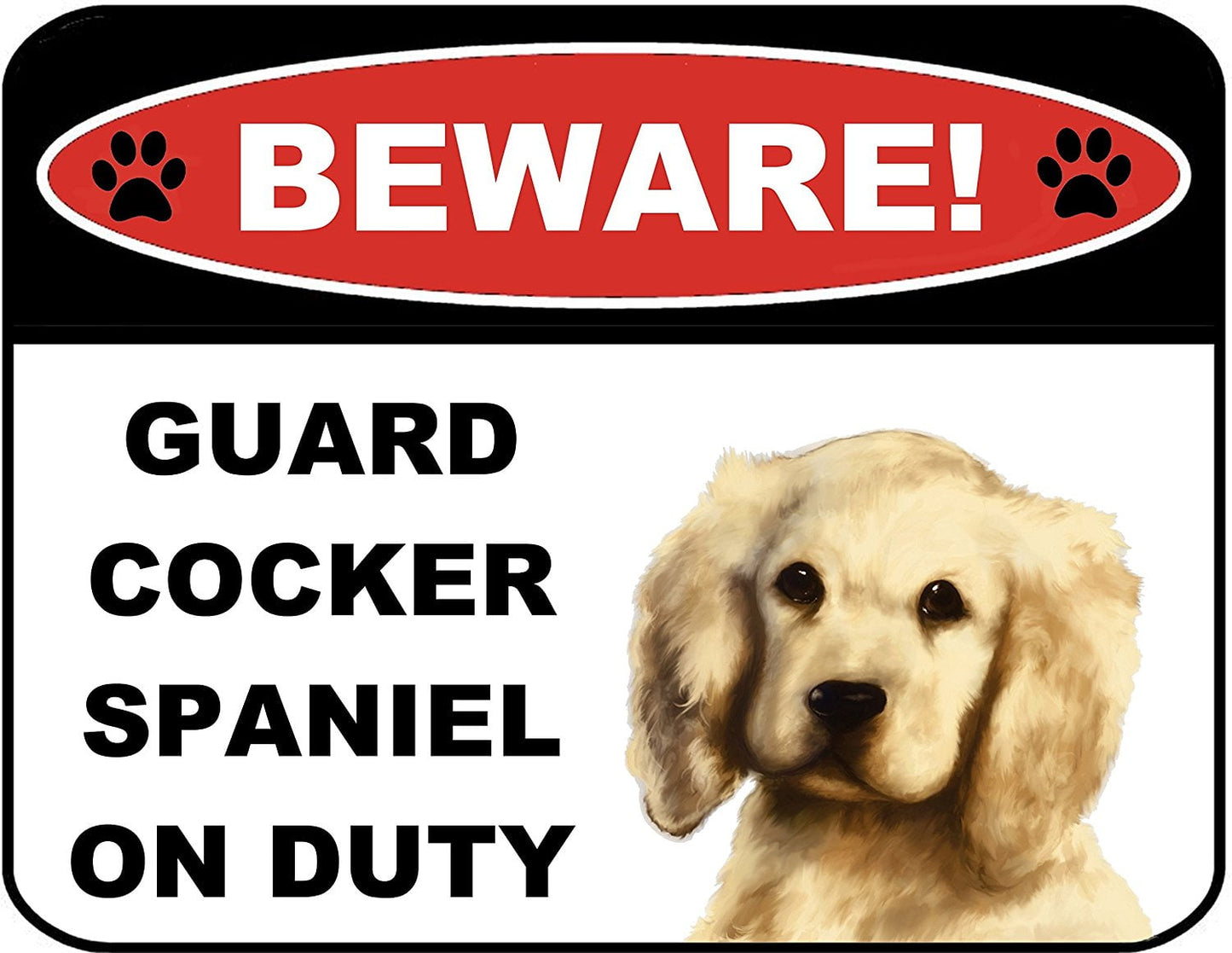 2-Count Beware Guard Cocker Spaniel (Puppy) on Duty (v1) 9 inch x 11.5 inch Laminated Dog Sign