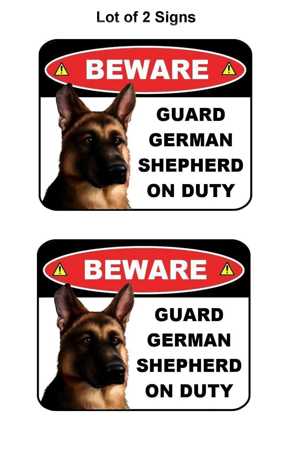 2-Count Beware Guard German Shepherd on Duty (v1) 9 inch x 11.5 inch Laminated Dog Sign