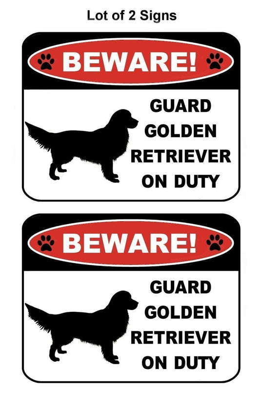 2-Count Beware Guard Golden Retriever (Silhouette) on Duty 9 inch x 11.5 inch Laminated Dog Sign