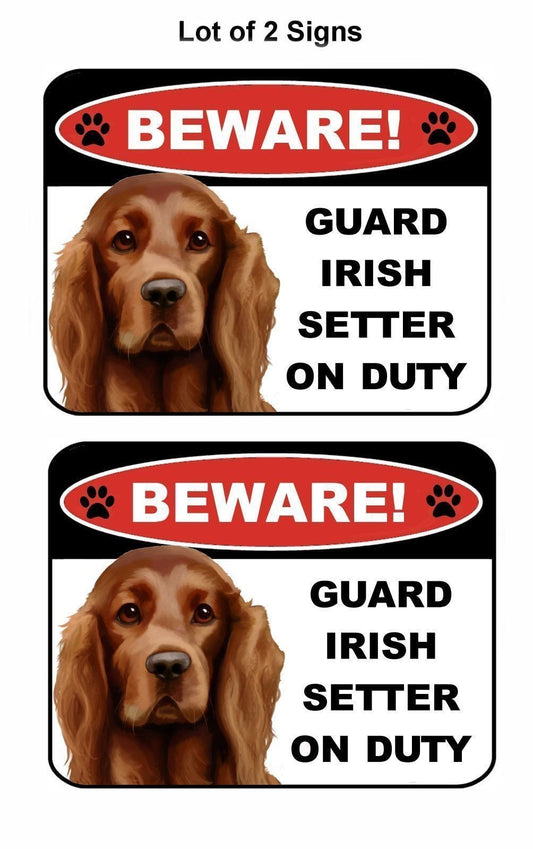 2-Count Beware Guard Irish Setter on Duty (v1) 9 inch x 11.5 inch Laminated Dog Sign