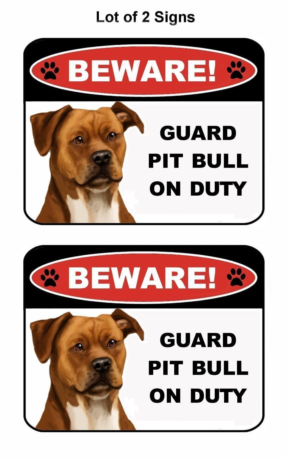 2-Count Beware Guard Pitbull (Silhouette) on Duty 9 inch x 11.5 inch Laminated Dog Sign
