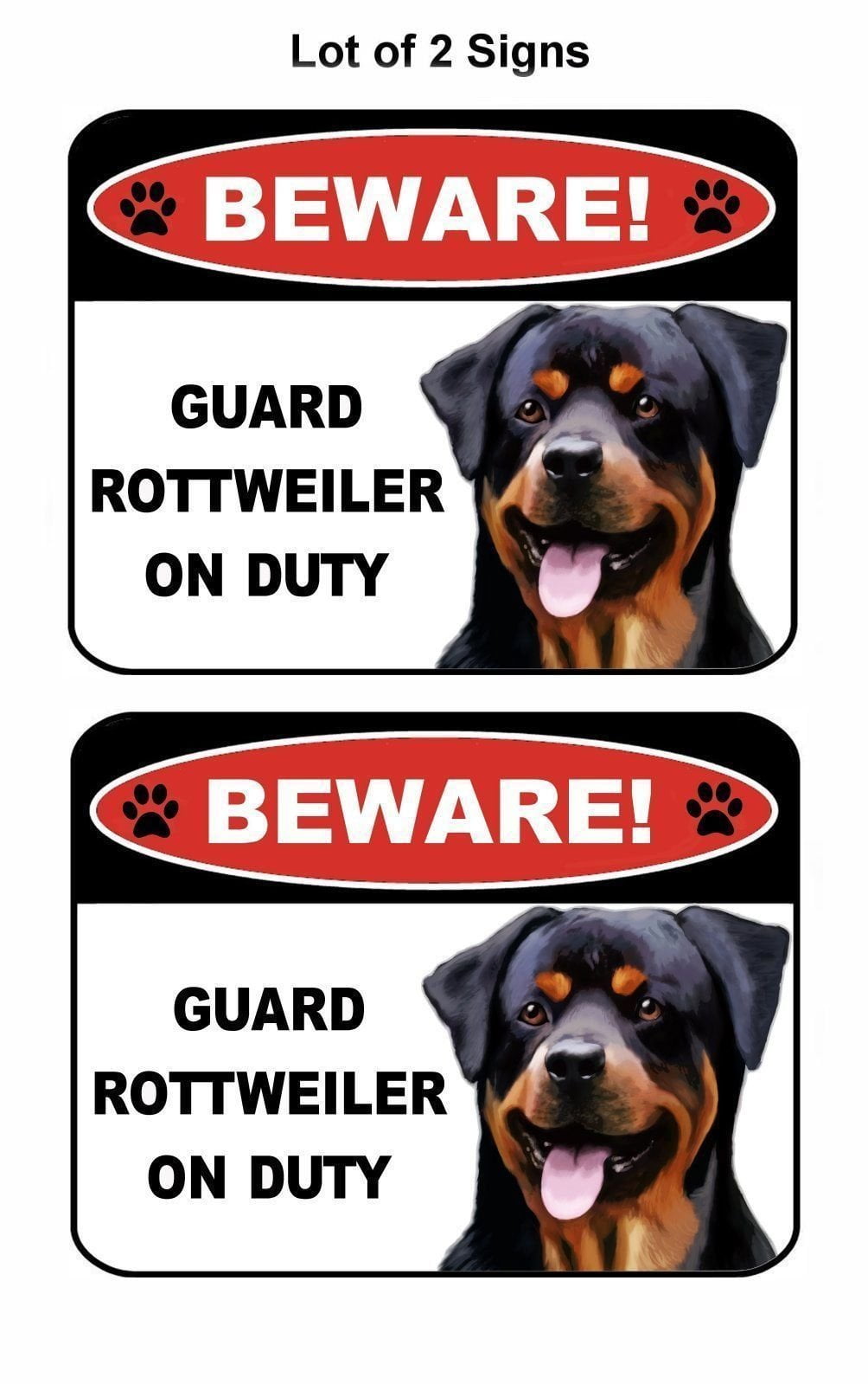 2-Count Beware Guard Rottweiler on Duty (v1) 9 inch x 11.5 inch Laminated Dog Sign