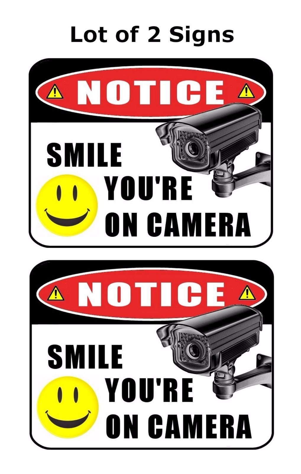 Notice Smile Your on Camera 9 inch x 11.5 inch Laminated Funny Sign - 2 Pack