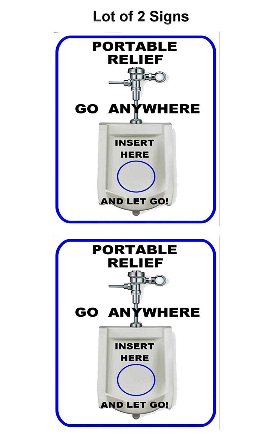 Portable Relief Go Anywhere Aim Here and Let Go 9 inch by 11.5 inch Laminated Funny Sign - 2 Pack