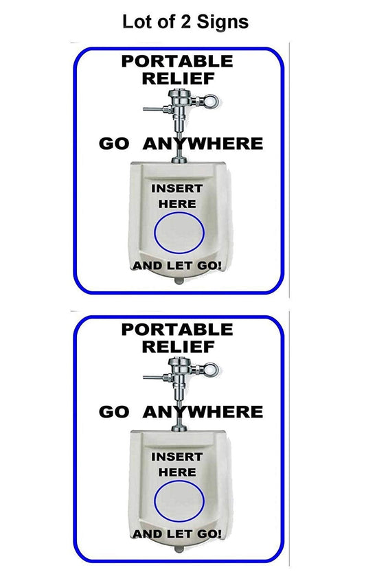 Portable Relief Go Anywhere Aim Here and Let Go 9 inch by 11.5 inch Laminated Funny Sign - 2 Pack