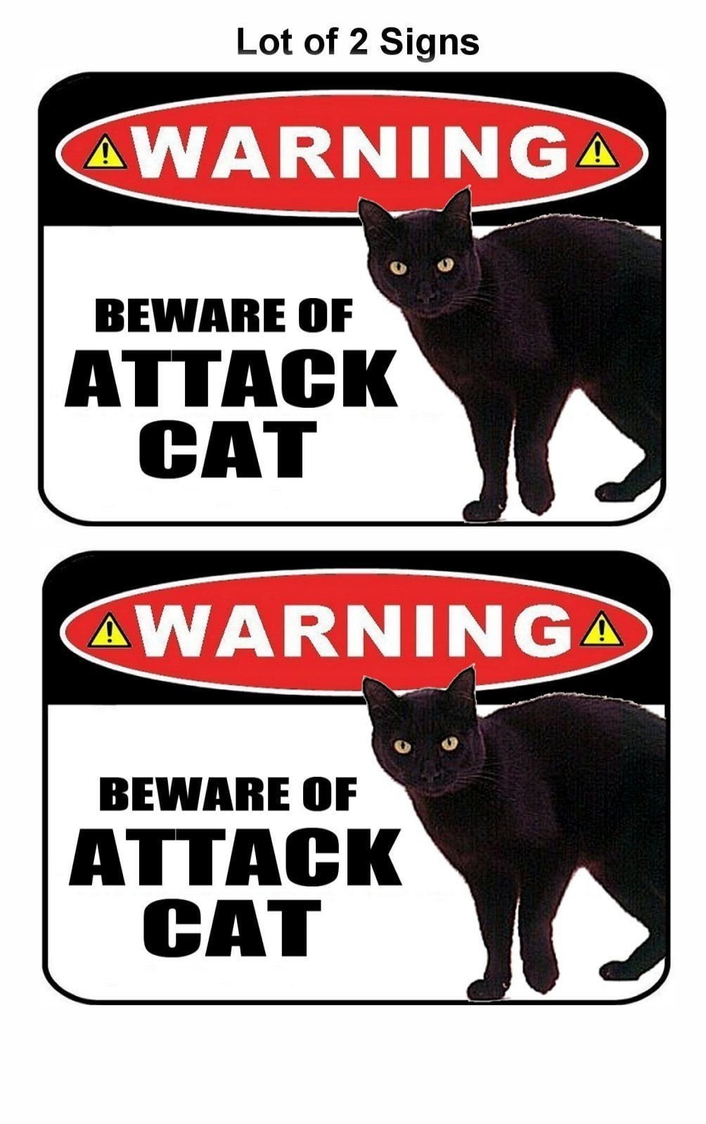 Warning Beware of Attack Cat 11.5" x 9" Laminated Funny Sign - 2 Pack