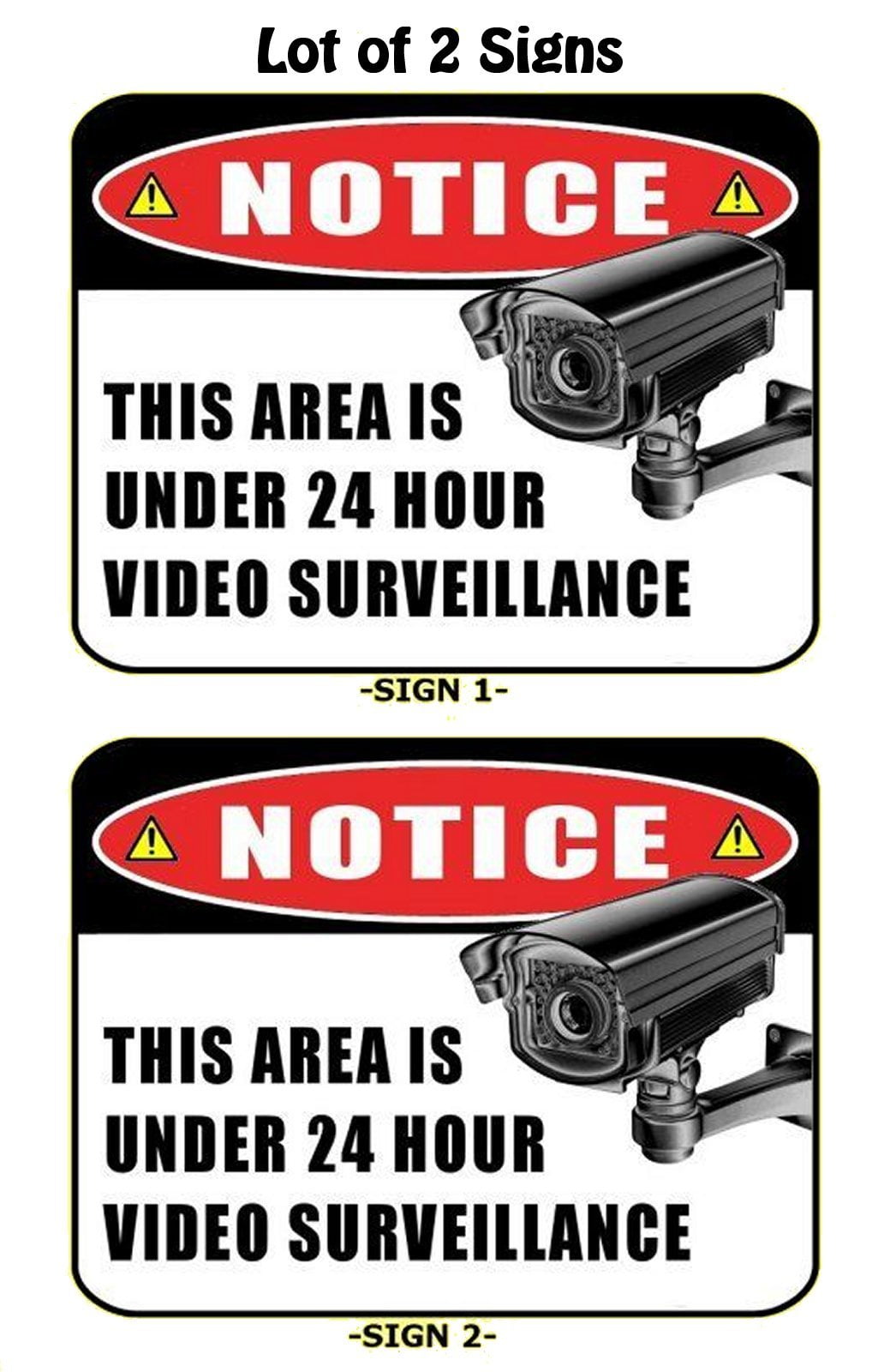 2-Count Notice This Area Is Under 24 Hour Video Surveillance 11.5" x 9" Laminated Funny Sign