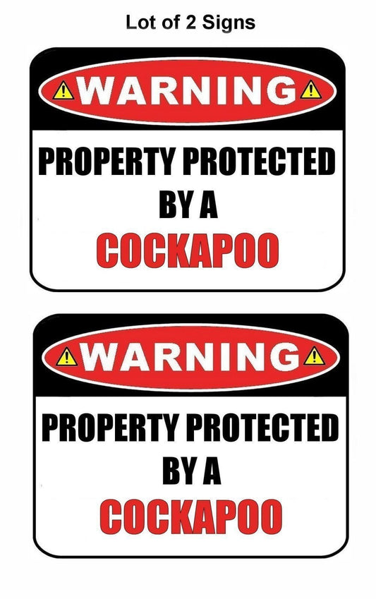 2-Count Warning Property Protected by a Cockapoo 9 inch x 11.5 inch Laminated Dog Sign