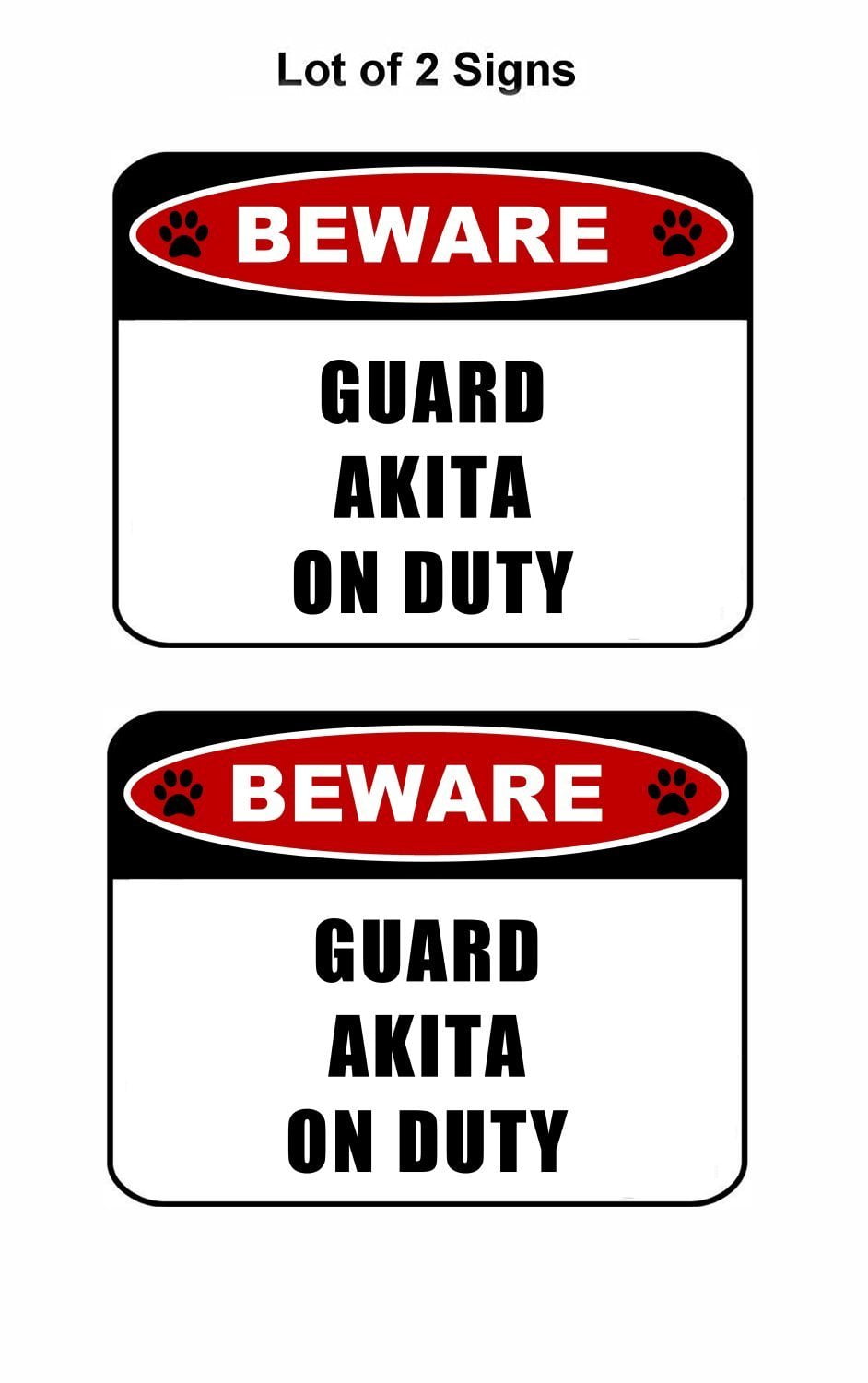 Beware Guard Akita (v2) on Duty 11.5 inch x 9 inch Laminated Dog Sign - 2 Pack