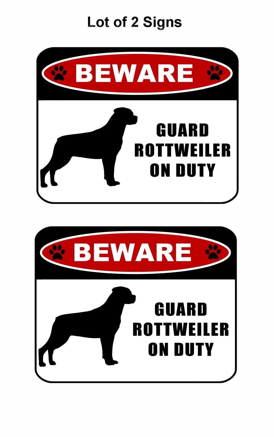 Beware Guard Rottweiler (silhouette) on Duty 11.5 inch x 9 inch Laminated Dog Sign - 2 Pack
