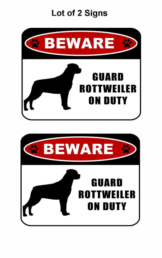 Beware Guard Rottweiler (silhouette) on Duty 11.5 inch x 9 inch Laminated Dog Sign - 2 Pack