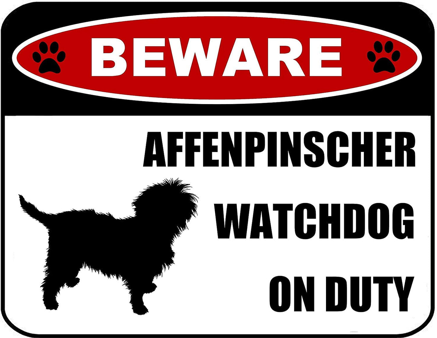 Beware Affenpinscher Watchdog On Duty (Silhouette) 11.5 inch x 9 inch Laminated Dog Sign