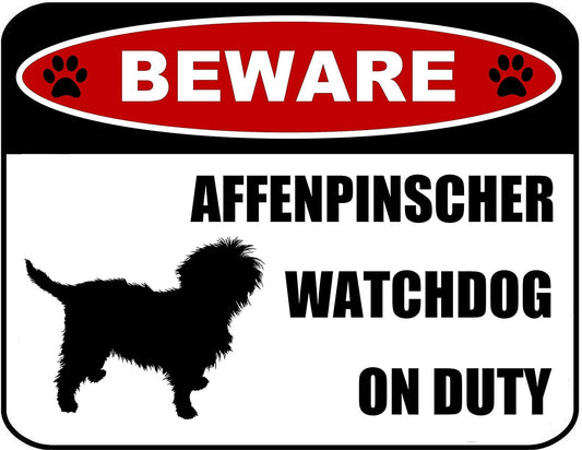 Beware Affenpinscher Watchdog On Duty (Silhouette) 11.5 inch x 9 inch Laminated Dog Sign