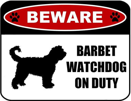 Beware Barbet Watchdog On Duty (Silhouette) 11.5 inch x 9 inch Laminated Dog Sign