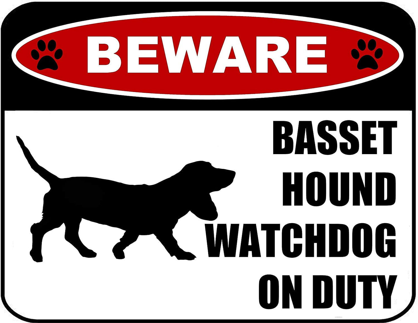 Beware Basset Hound Watchdog On Duty (Silhouette) 11.5 inch x 9 inch Laminated Dog Sign