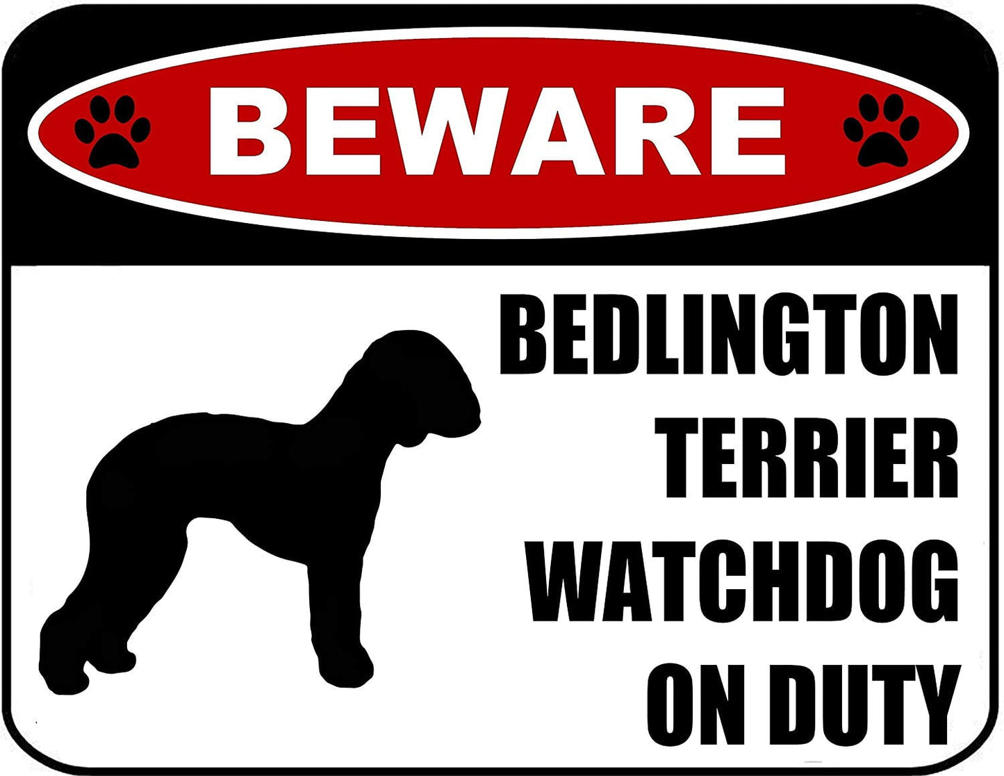 Beware Bedlington Terrier Watchdog On Duty (Silhouette) 11.5 inch x 9 inch Laminated Dog Sign