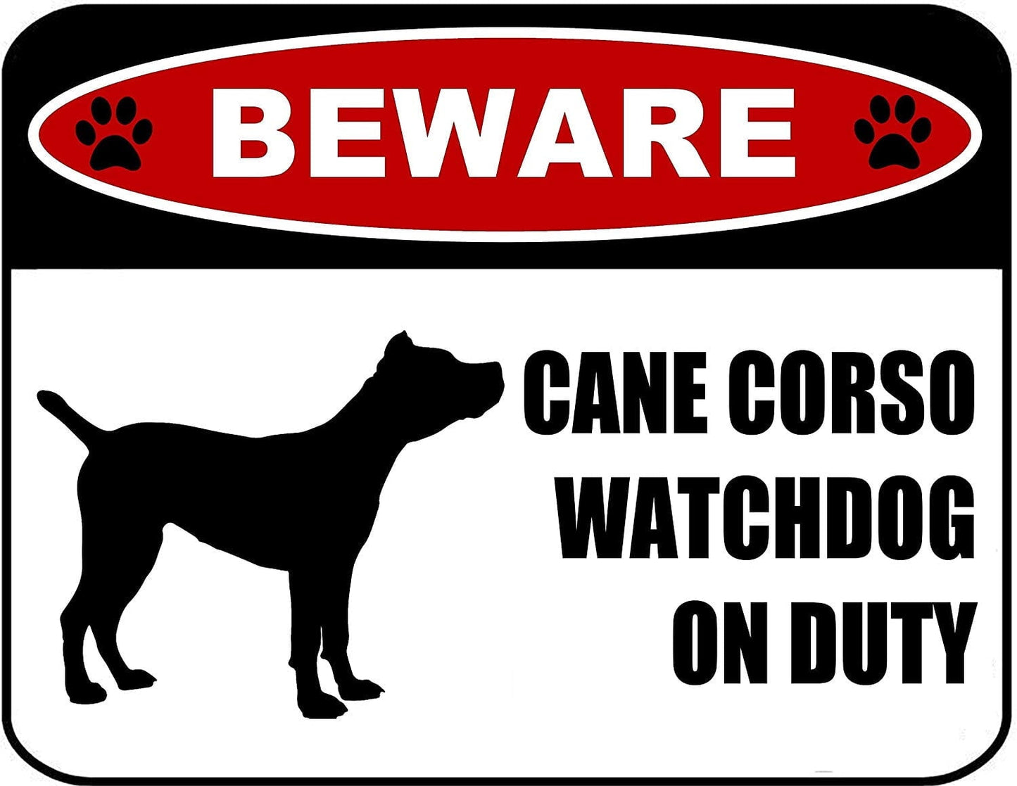 Beware Cane Corso Watchdog On Duty (Silhouette) 11.5 inch x 9 inch Laminated Dog Sign