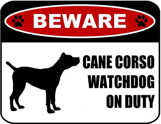Beware Cane Corso Watchdog On Duty (Silhouette) 11.5 inch x 9 inch Laminated Dog Sign