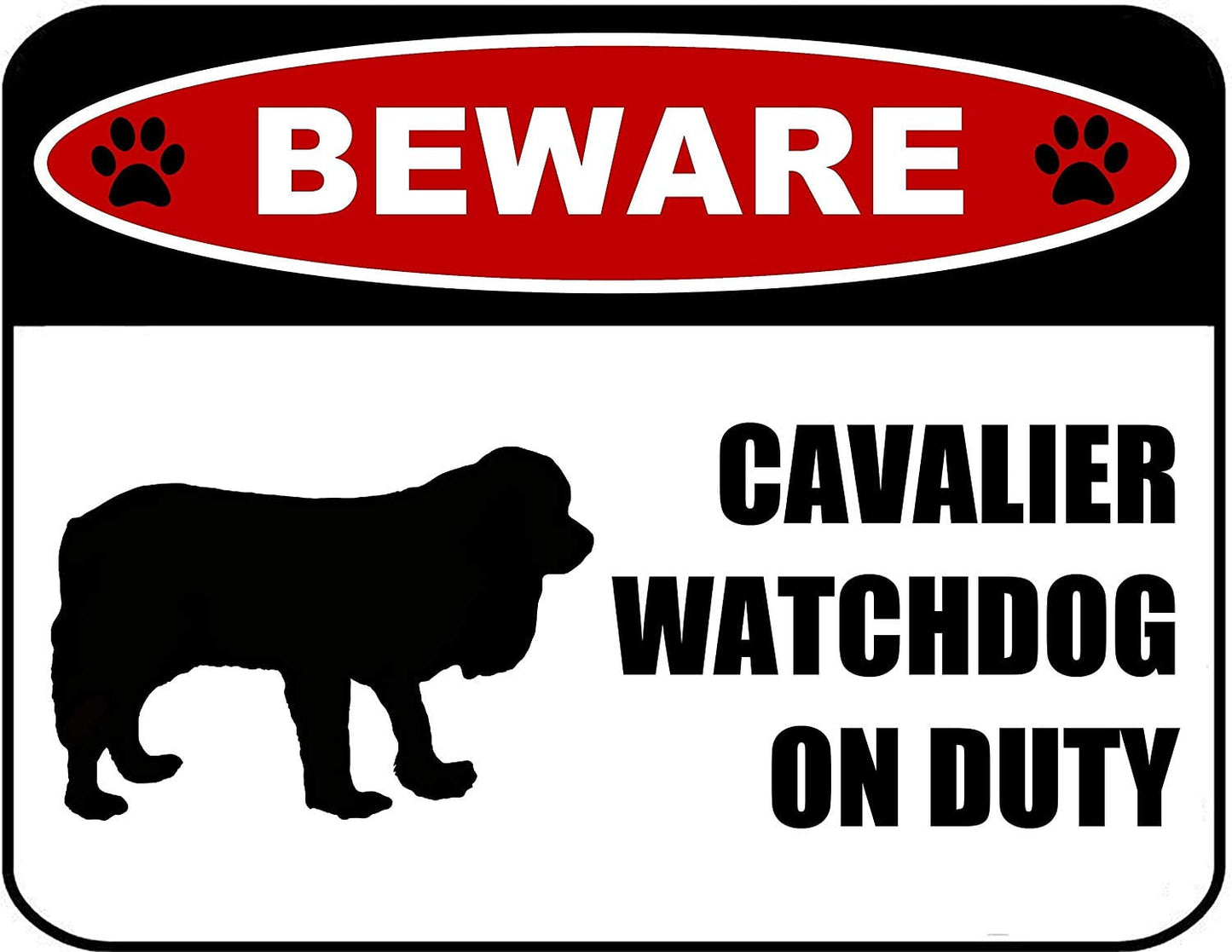 Beware Cavalier Watchdog On Duty (Silhouette) 11.5 inch x 9 inch Laminated Dog Sign