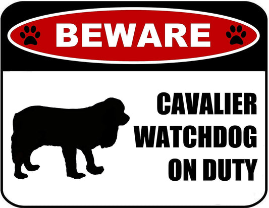Beware Cavalier Watchdog On Duty (Silhouette) 11.5 inch x 9 inch Laminated Dog Sign