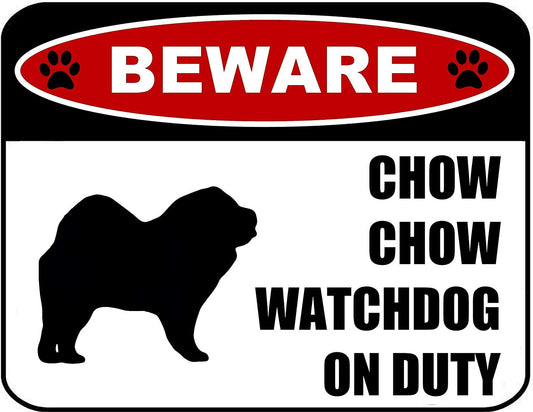 Beware Chow Chow Watchdog On Duty (Silhouette) 11.5 inch x 9 inch Laminated Dog Sign