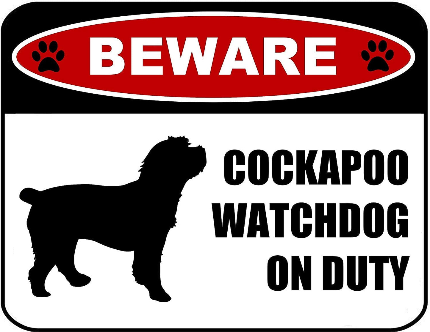 Beware Cockapoo Watchdog On Duty (Silhouette) 11.5 inch x 9 inch Laminated Dog Sign