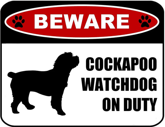 Beware Cockapoo Watchdog On Duty (Silhouette) 11.5 inch x 9 inch Laminated Dog Sign