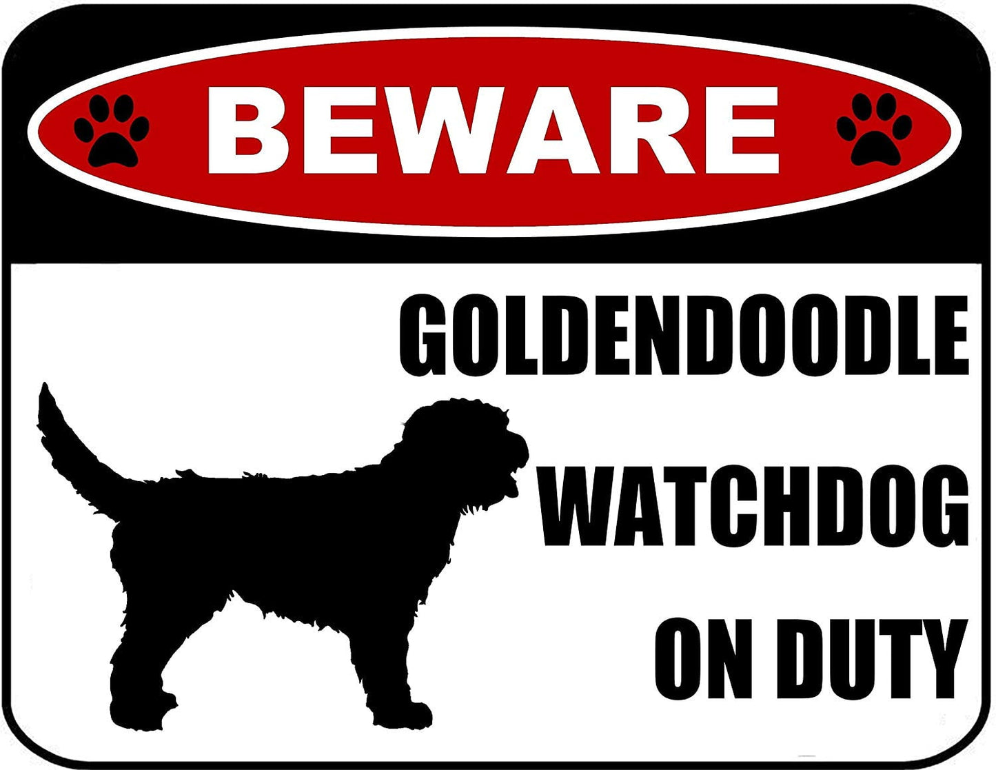 Beware Goldendoodle Watchdog On Duty (Silhouette) 11.5 inch x 9 inch Laminated Dog Sign
