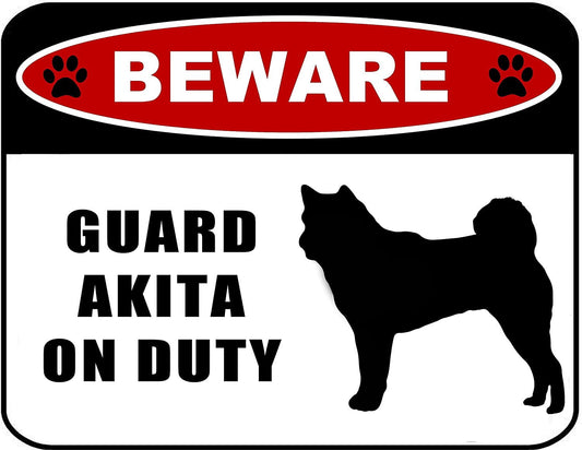 Beware Guard Akita (Silhouette) on Duty 11.5 inch x 9 inch Laminated Dog Sign