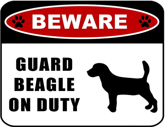 Beware Guard Beagle (Silhouette) on Duty 11.5 inch x 9 inch Laminated Dog Sign