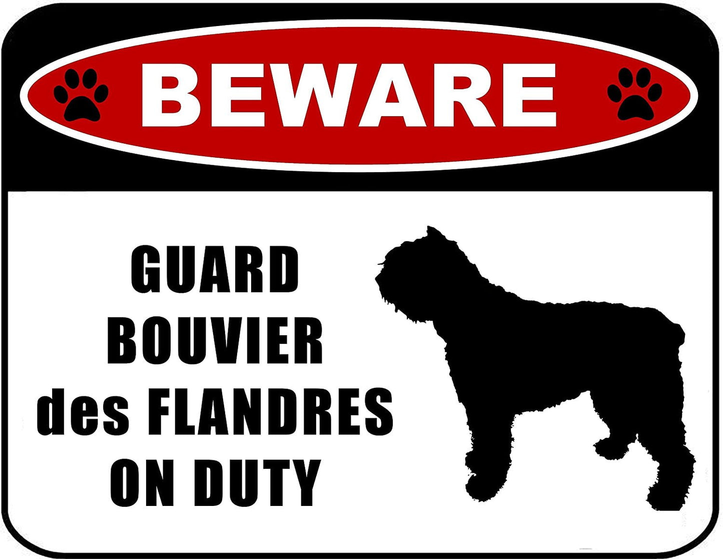 Beware Guard Bouvier des Flandres on Duty (silhouette) 11.5 inch x 9 inch Laminated Dog Sign