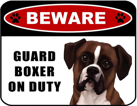 Beware Guard Boxer (v1) on Duty 11.5 inch x 9 inch Laminated Dog Sign
