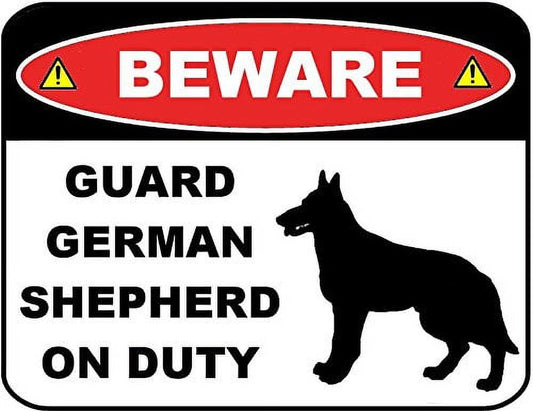 Beware Guard German Shepherd (Silhouette) on Duty 9 inch x 11.5 inch Laminated Dog Sign