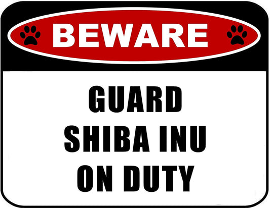 Beware Guard Shiba Inu (v2) on Duty 11.5 inch x 9 inch Laminated Dog Sign