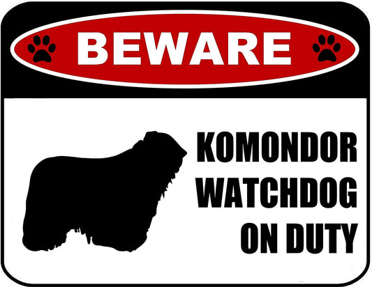 Beware Komondor Watchdog On Duty (Silhouette) 11.5 inch x 9 inch Laminated Dog Sign