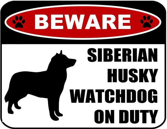 Beware Siberian Husky Watchdog On Duty (Silhouette) 11.5 inch x 9 inch Laminated Dog Sign