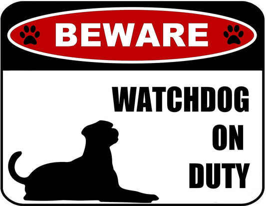 Beware Watchdog On Duty (Silhouette) 11.5 inch x 9 inch Laminated Dog Sign