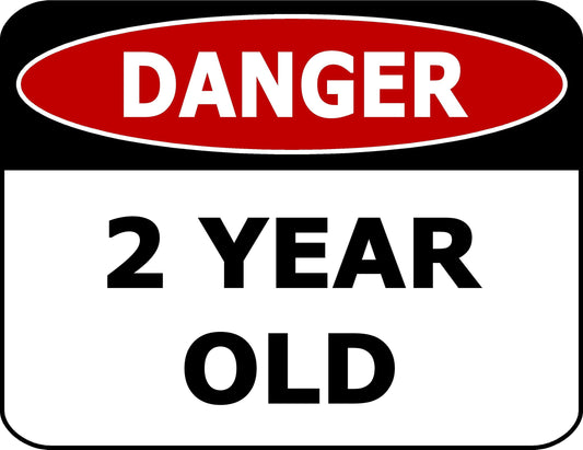 Danger 2 Year Old 11.5 inch by 9 inch Laminated Funny Sign